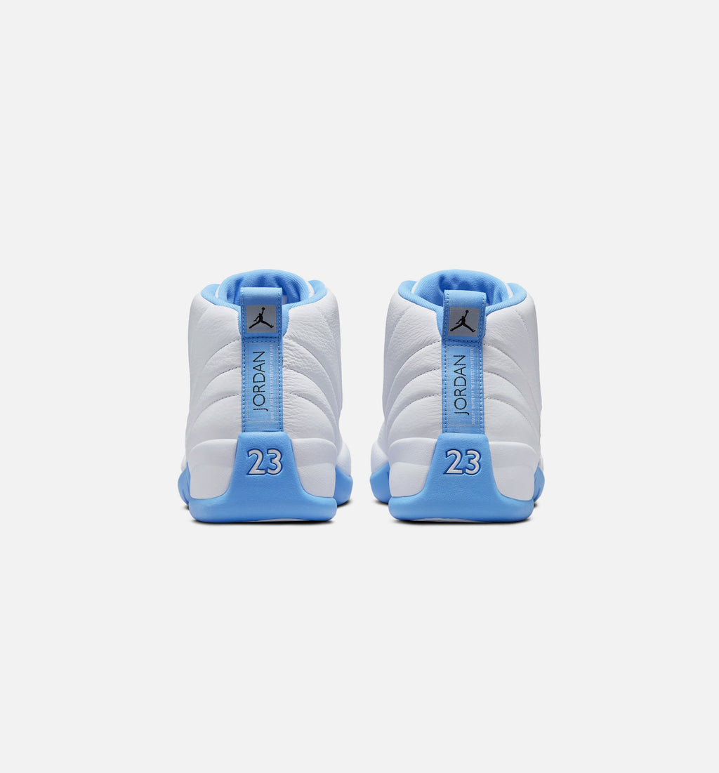 Air Jordan 12 Retro White and University Blue Men's Sneakers - Metallic Silver
