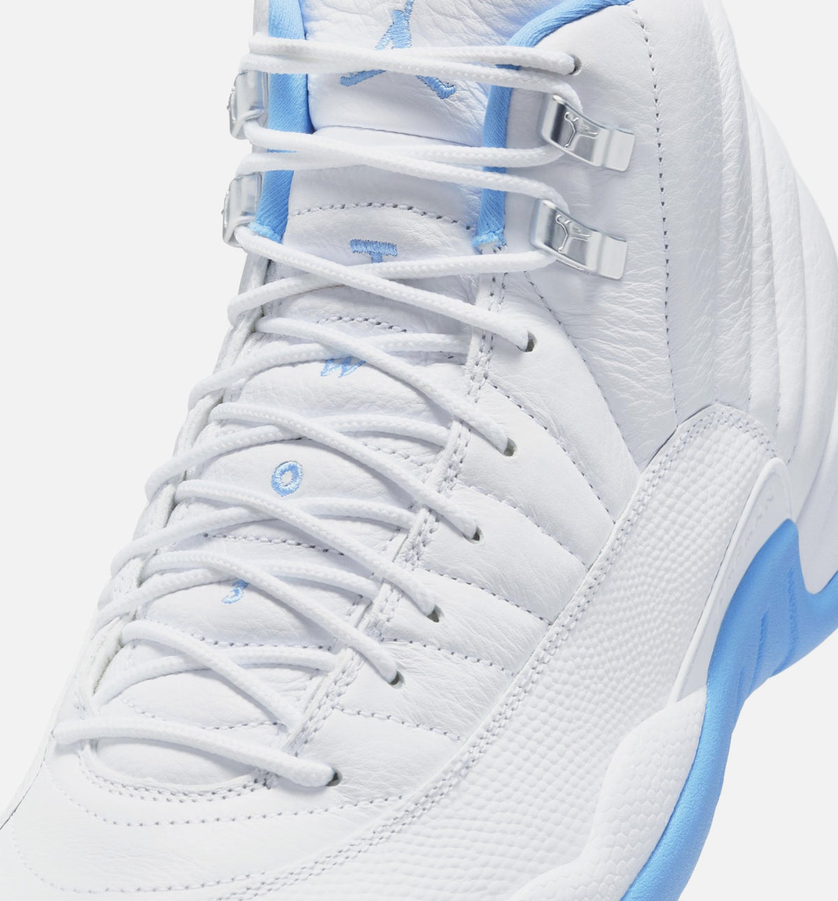 Air Jordan 12 Retro White and University Blue Men's Sneakers - Metallic Silver