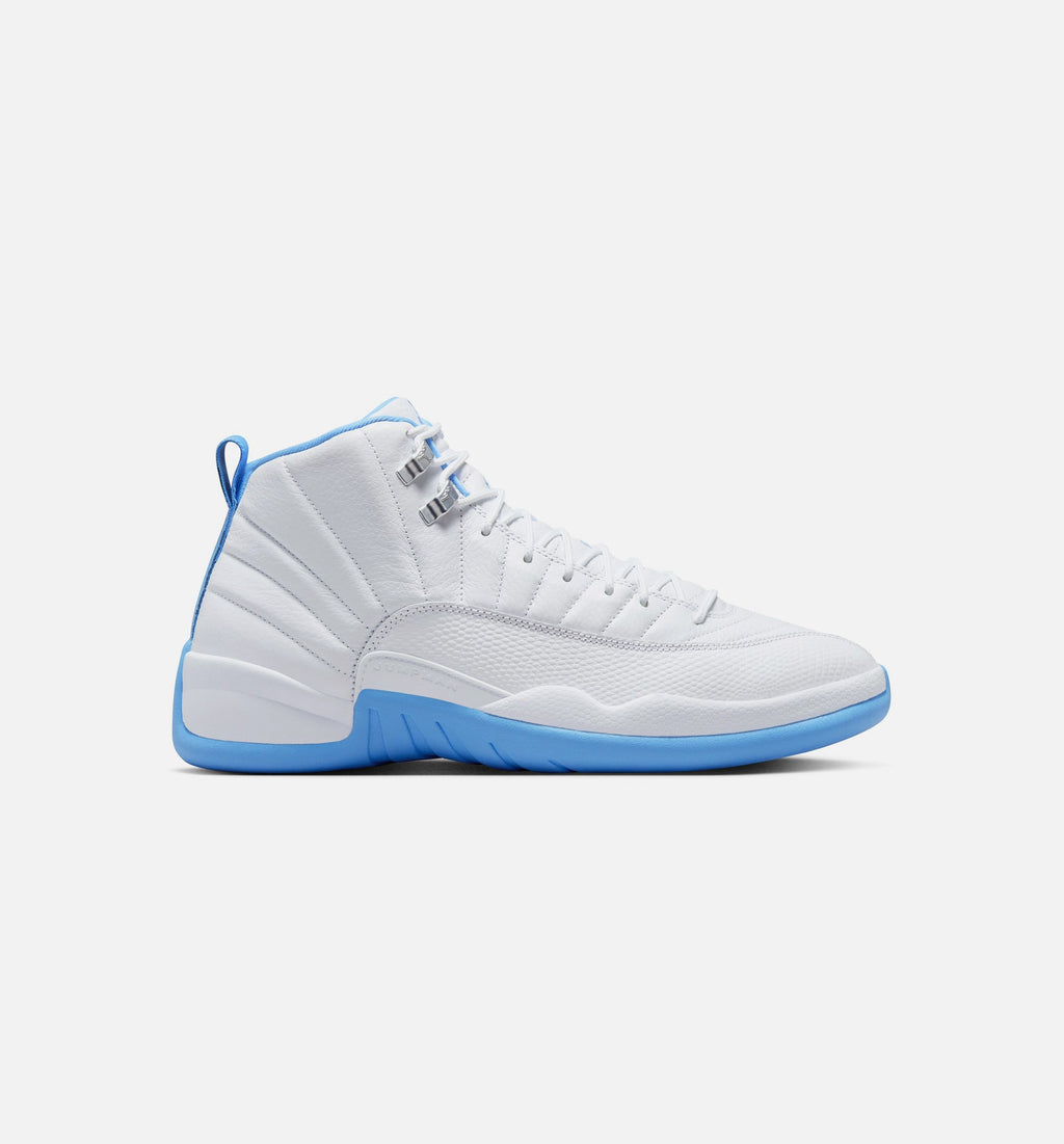 Air Jordan 12 Retro White and University Blue Men's Sneakers - Metallic Silver